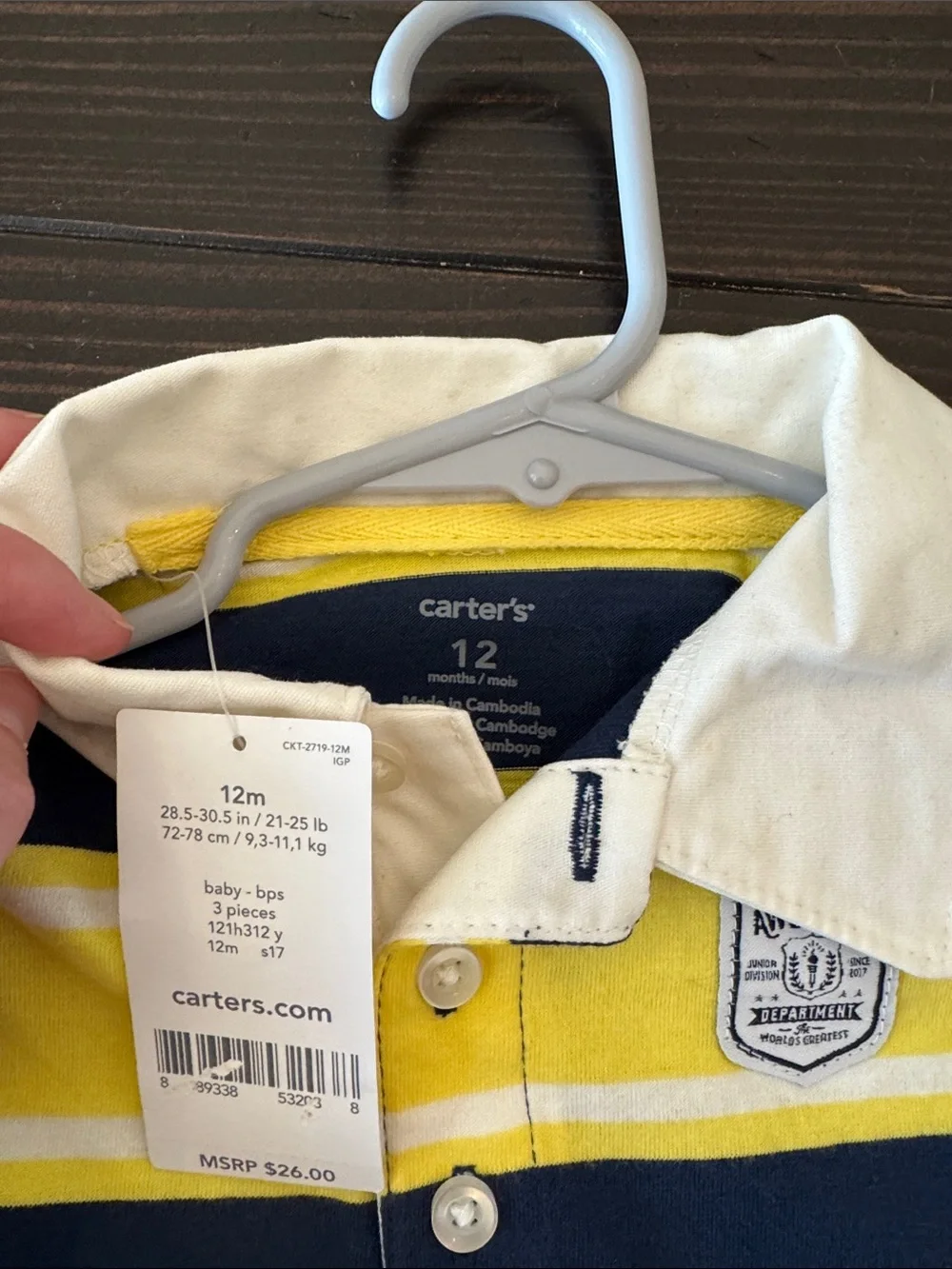Carter's Yellow, Navy & White Striped Polo